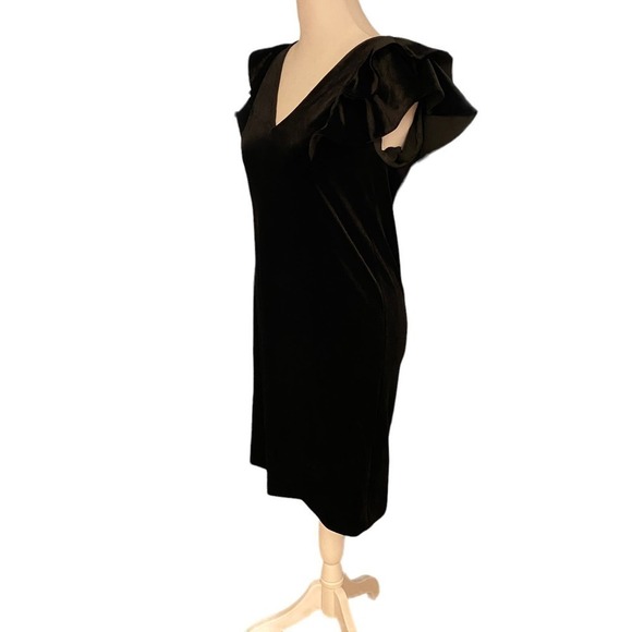 Draper James Women's Velvet Ruffle Shoulder Mini Dress V Neck Black Sizes 0 - Picture 8 of 12